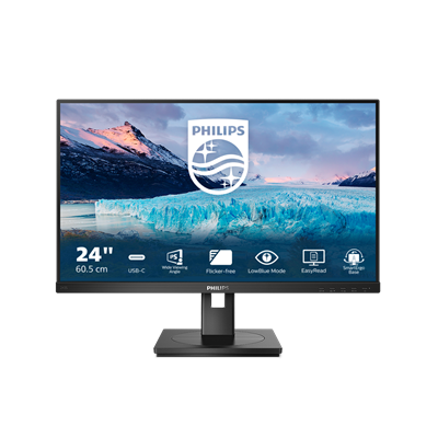 PHILIPS Монитор LCD 23.8'' [16:9] 1920х1080(FHD) IPS, nonGLARE, 75 Hz, 300 cd/m2, H178°/V178°, 1000:1, 50М:1, 16.7M, 4ms, HDMI, DP, USB-C, USB-Hub, Height adj, Pivot, Tilt, Swivel, Speakers, 3Y, Black 243S1 (00/01)-mrv1 - фото 2060871