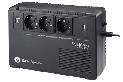 Systeme electric ИБП Back-Save BV Systeme Electric 800 ВА, автоматическая регулировка напряжения, 3 розетки Schuko, 230 В, 1 USB Type-A - фото 2066709