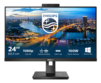 PHILIPS Монитор LCD 23.8'' 16:9 1920х1080(FHD) IPS, nonGLARE, 75 Hz, 300 cd/m2, H178°/V178°, 1000:1, 50М:1, 16.7M, 4ms, HDMI, DP, 2xUSB-C, USB-Hub, Height adj, Pivot, Tilt, Swivel, Speakers, Camera, 3Y, Black 243B1JH (00/01)-mrv1 - фото 2100965