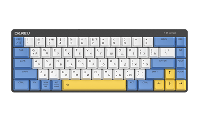 Dareu Клавиатура беспроводная Dareu EK868 White-Blue-Yellow (белый/синий/желтый), подключение: проводное+Bluetooth, свитчи: ультратонкие Kailh-Dareu Brown (tactile) - фото 2101599