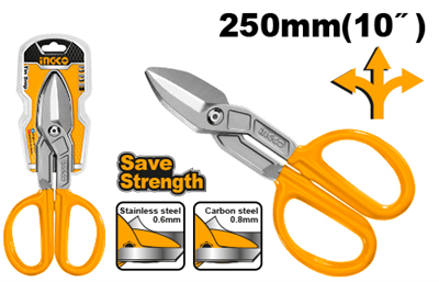 INGCO_HandTools Ножницы по металлу HTS2610,Размер: 10 дюймов, Макс. толщина резки: Углеродистая сталь ?0,8 мм, Нержавеющая сталь ?0,6 мм HTS2610-mrv - фото 2299545