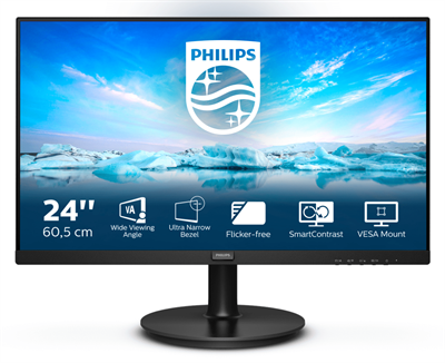 PHILIPS Монитор LCD 23.8'' 16:9 1920х1080(FHD) VA, nonGLARE, 75 Hz, 250 cd/m2, H178°/V178°, 3000:1, 16.7M, 4ms, VGA, HDMI, Tilt, Black 241V8L (00/01)-mrv - фото 2948535