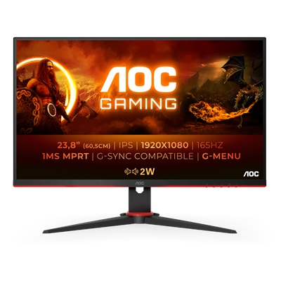 AOC Монитор LCD 23.8'' 16:9 1920х1080(FHD) IPS, nonGLARE, 165 Hz, 300 cd/m2, H178°/V178°, 1000:1, 80M:1, 16.7M, 1ms, VGA, 2xHDMI, DP, USB-Hub, Height adj, Pivot, Tilt, Swivel, Speakers, Black+Cherry 24G2SPU-mrv1 - фото 3038523