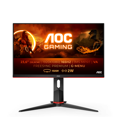 AOC Монитор LCD 23.6'' 16:9 1920х1080(FHD) VA, Curved, nonGLARE, 165 Hz, 250 cd/m2, H178°/V178°, 3000:1, 80M:1, 16.7M, 4ms, VGA, 2xHDMI, DP, Tilt, Speakers, Black+Cherry C24G2AE-mrv1 - фото 3038561