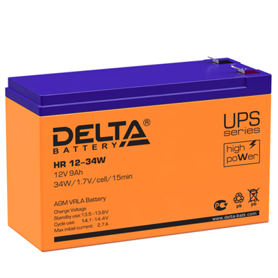 Delta Аккумуляторная батарея DELTA BATTERY HR 12-34 W (12 В / 9 Ач) HR 12-34 W-mrv - фото 3039374