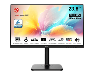 MSI Монитор LCD 23.8'' [16:9] 1920х1080(FHD) IPS, nonGLARE, 75 Hz, 250 cd/m2, H178°/V178°, 1000:1, 16.7M, 5ms, HDMI, USB-C, Height adj, Pivot, Tilt, Swivel, Speakers, 1Y, Black 9S6-3PA59H-095-mrv1 - фото 3042152