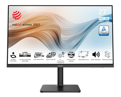 MSI Монитор LCD Modern MD272XP 27'' 16:9 1920х1080(FHD) IPS, 100 Hz, 300 cd/m2, H178°/V178°, 1000:1, 16.7M, 4ms, HDMI, DP, Height adj, Pivot, Tilt, Speakers, 1Y, Black 9S6-3PB19H-232-mrv1 - фото 3042164