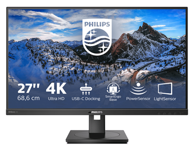 PHILIPS Монитор LCD 27'' 16:9 3840x2160(UHD 4K) IPS, nonGLARE, 60 Hz, 350 cd/m2, H178°/V178°, 1000:1, 50М:1, 1.07B, 4ms, 2xHDMI, DP, USB-C, USB-Hub, Height adj, Pivot, Tilt, Swivel, Speakers, Black 279P1 (00/01)-mrv - фото 3042914