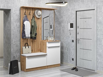 Прихожая  Стиль-02, каркас ЛДСП  Дуб Вотан, фасад МДФ  Silky White,  2090*1400*380 sppr5VVTtoAR63304 - фото 3806129