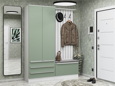 Прихожая  Стиль-03, каркас ЛДСП  Белый, фасад МДФ  Silky Mint,  2110*1600*380 sppr5VVTtoAR59900 - фото 3806223