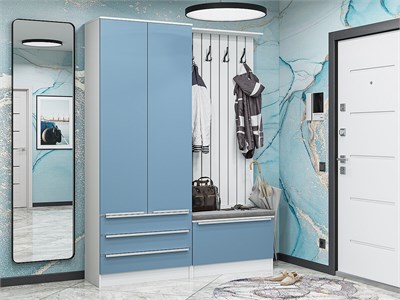 Прихожая  Стиль-03, каркас ЛДСП  Белый, фасад МДФ  Silky Blue,  2110*1600*380 sppr5VVTtoAR59901 - фото 3806227