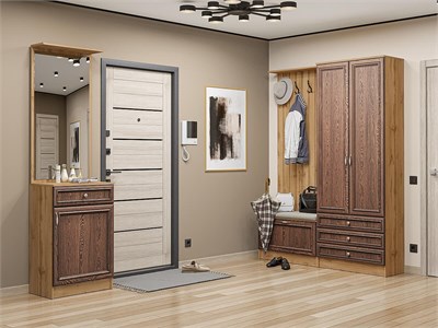 Прихожая  Стиль-04, каркас ЛДСП  Дуб Вотан, фасад МДФ  Brown Dreamline,  2110*2200*380 sppr5VVTtoAR77471 - фото 3806275