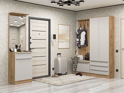 Прихожая  Стиль-04, каркас ЛДСП  Дуб Вотан, фасад МДФ  Silky Light Grey,  2110*2200*380 sppr5VVTtoAR68735 - фото 3806498