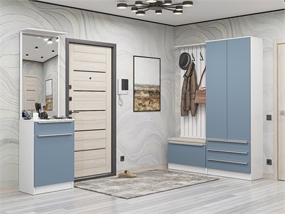 Прихожая  Стиль-04, каркас ЛДСП  Белый, фасад МДФ  Silky Blue,  2110*2200*380 sppr5VVTtoAR59905 - фото 3806504