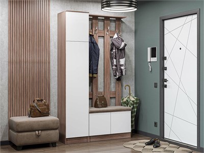 Прихожая  Холл-02, каркас ЛДСП  Ясень шимо темный, фасад МДФ  Silky White,  2024*1200*382 sppr5VVTtoAR68741 - фото 3806548