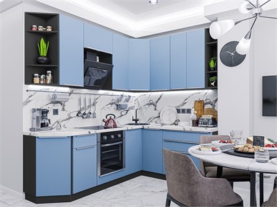 Кухонный гарнитур модульный Фьюжн-04, каркас ЛДСП  Graphite, фасад МДФ  Silky Blue,  2340*2200/1800*600 sppr5VVTtoAR59594 - фото 3809556
