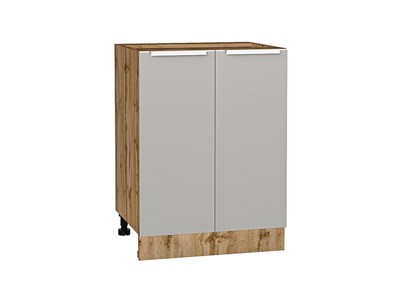 Кухонный  Шкаф нижний с 2-мя дверцами Фьюжн Дуб Вотан, Silky Light Grey, 600, каркас ЛДСП  Дуб Вотан, фасад МДФ  Silky Light Grey,  816*600*480 sppr5VVTtoAR66684 - фото 3810813
