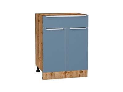 Кухонный  Шкаф нижний с 2-мя дверцами и ящиком Фьюжн Дуб Вотан, Silky Blue, 600, каркас ЛДСП  Дуб Вотан, фасад МДФ  Silky Blue,  816*600*480 sppr5VVTtoAR61001 - фото 3810944