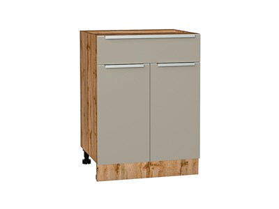 Кухонный  Шкаф нижний с 2-мя дверцами и ящиком Фьюжн Дуб Вотан, Silky Grey, 600, каркас ЛДСП  Дуб Вотан, фасад МДФ  Silky Grey,  816*600*480 sppr5VVTtoAR60997 - фото 3810946