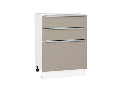 Кухонный  Шкаф нижний с 3-мя ящиками Фьюжн Белый, Silky Grey, 600, каркас ЛДСП  Белый, фасад МДФ  Silky Grey,  816*600*480 sppr5VVTtoAR52240 - фото 3811027