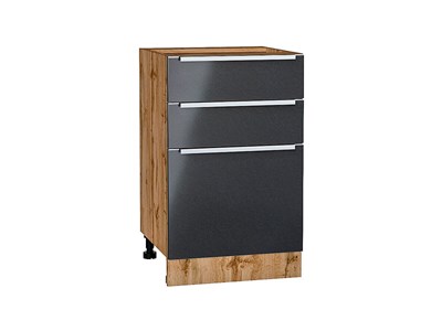 Кухонный  Шкаф нижний с 3-мя ящиками Фьюжн Дуб Вотан, Anthracite, 500, каркас ЛДСП  Дуб Вотан, фасад МДФ  Anthracite,  816*500*480 sppr5VVTtoAR61053 - фото 3811051