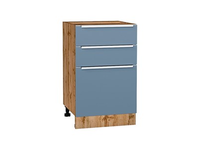 Кухонный  Шкаф нижний с 3-мя ящиками Фьюжн Дуб Вотан, Silky Blue, 500, каркас ЛДСП  Дуб Вотан, фасад МДФ  Silky Blue,  816*500*480 sppr5VVTtoAR61045 - фото 3811066