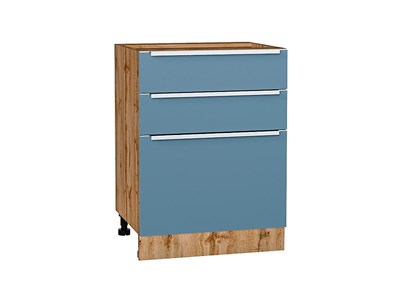 Кухонный  Шкаф нижний с 3-мя ящиками Фьюжн Дуб Вотан, Silky Blue, 600, каркас ЛДСП  Дуб Вотан, фасад МДФ  Silky Blue,  816*600*480 sppr5VVTtoAR61046 - фото 3811067