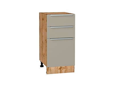 Кухонный  Шкаф нижний с 3-мя ящиками Фьюжн Дуб Вотан, Silky Grey, 400, каркас ЛДСП  Дуб Вотан, фасад МДФ  Silky Grey,  816*400*480 sppr5VVTtoAR61036 - фото 3811070