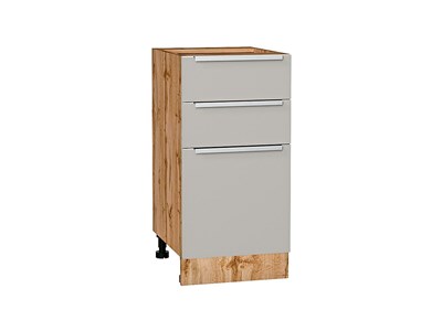 Кухонный  Шкаф нижний с 3-мя ящиками Фьюжн Дуб Вотан, Silky Light Grey, 400, каркас ЛДСП  Дуб Вотан, фасад МДФ  Silky Light Grey,  816*400*480 sppr5VVTtoAR66695 - фото 3811075
