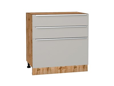 Кухонный  Шкаф нижний с 3-мя ящиками Фьюжн Дуб Вотан, Silky Light Grey, 800, каркас ЛДСП  Дуб Вотан, фасад МДФ  Silky Light Grey,  816*800*480 sppr5VVTtoAR66698 - фото 3811078
