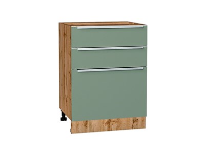 Кухонный  Шкаф нижний с 3-мя ящиками Фьюжн Дуб Вотан, Silky Mint, 600, каркас ЛДСП  Дуб Вотан, фасад МДФ  Silky Mint,  816*600*480 sppr5VVTtoAR61042 - фото 3811082