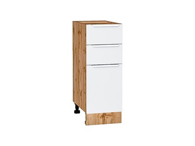 Кухонный  Шкаф нижний с 3-мя ящиками Фьюжн Дуб Вотан, Silky White, 300, каркас ЛДСП  Дуб Вотан, фасад МДФ  Silky White,  816*300*480 sppr5VVTtoAR61021 - фото 3811084