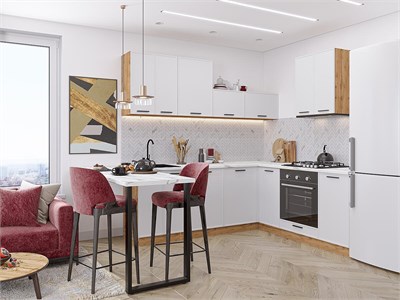 Кухонный гарнитур модульный Фрейм-03, каркас ЛДСП  Дуб Вотан, фасад МДФ  White Silk,  2140*2200/2000*600 sppr5VVTtoAR67043