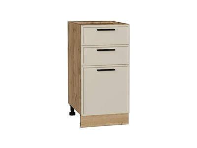 Кухонный  Шкаф нижний с 3-мя ящиками Фрейм Дуб Вотан, Cream Silk, 400, каркас ЛДСП  Дуб Вотан, фасад МДФ  Cream Silk,  816*400*484 sppr5VVTtoAR69923 - фото 3812982