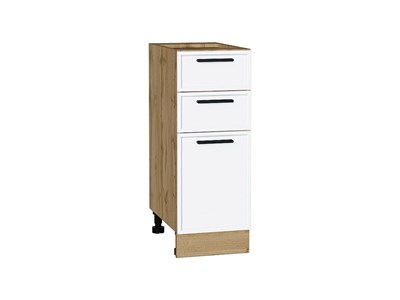 Кухонный  Шкаф нижний с 3-мя ящиками Фрейм Дуб Вотан, White Silk, 300, каркас ЛДСП  Дуб Вотан, фасад МДФ  White Silk,  816*300*484 sppr5VVTtoAR66975 - фото 3812996