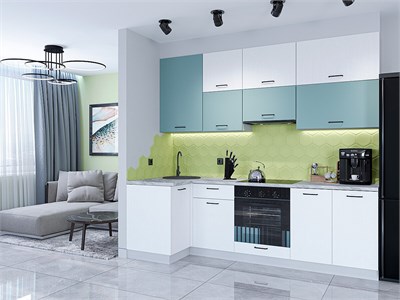 Кухонный гарнитур модульный Флэт-04, каркас ЛДСП  Белый, фасад ЛДСП  Grey-green In 2S/White In 2S,  2340*1000/2500*600 sppr5VVTtoAR65640 - фото 3813481