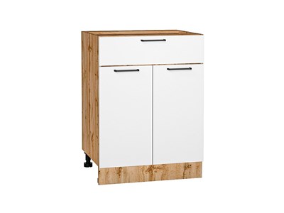 Кухонный  Шкаф нижний с 2-мя дверцами и ящиком Флэт Дуб Вотан, White In 2S, 600, каркас ЛДСП  Дуб Вотан, фасад ЛДСП  White In 2S,  816*600*478 sppr5VVTtoAR62554 - фото 3814377