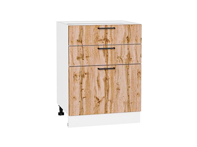 Кухонный  Шкаф нижний с 3-мя ящиками Флэт Белый, Wotan Oak 2S, 600, каркас ЛДСП  Белый, фасад ЛДСП  Wotan Oak 2S,  816*600*478 sppr5VVTtoAR52731 - фото 3814429
