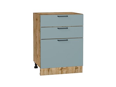 Кухонный  Шкаф нижний с 3-мя ящиками Флэт Дуб Вотан, Grey-green In 2S, 600, каркас ЛДСП  Дуб Вотан, фасад ЛДСП  Grey-green In 2S,  816*600*478 sppr5VVTtoAR62589 - фото 3814439