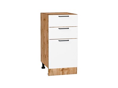 Кухонный  Шкаф нижний с 3-мя ящиками Флэт Дуб Вотан, White In 2S, 400, каркас ЛДСП  Дуб Вотан, фасад ЛДСП  White In 2S,  816*400*478 sppr5VVTtoAR62579 - фото 3814447