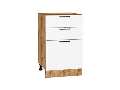 Кухонный  Шкаф нижний с 3-мя ящиками Флэт Дуб Вотан, White In 2S, 500, каркас ЛДСП  Дуб Вотан, фасад ЛДСП  White In 2S,  816*500*478 sppr5VVTtoAR62580 - фото 3814448