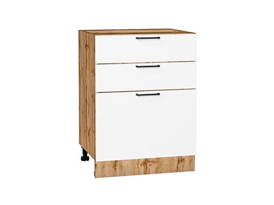Кухонный  Шкаф нижний с 3-мя ящиками Флэт Дуб Вотан, White In 2S, 600, каркас ЛДСП  Дуб Вотан, фасад ЛДСП  White In 2S,  816*600*478 sppr5VVTtoAR62581 - фото 3814449