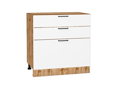 Кухонный  Шкаф нижний с 3-мя ящиками Флэт Дуб Вотан, White In 2S, 800, каркас ЛДСП  Дуб Вотан, фасад ЛДСП  White In 2S,  816*800*478 sppr5VVTtoAR62582 - фото 3814450