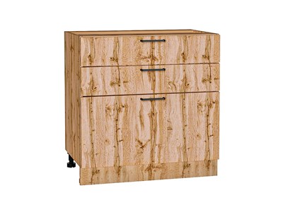 Кухонный  Шкаф нижний с 3-мя ящиками Флэт Дуб Вотан, Wotan Oak 2S, 800, каркас ЛДСП  Дуб Вотан, фасад ЛДСП  Wotan Oak 2S,  816*800*478 sppr5VVTtoAR62594 - фото 3814455
