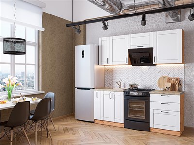 Кухонный гарнитур модульный Лофт-05, каркас ЛДСП  Дуб Вотан, фасад МДФ  White Silk,  2140*2000*600 sppr5VVTtoAR71792 - фото 3816780