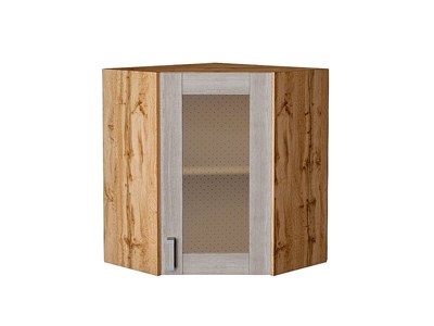 Кухонный  Шкаф верхний угловой остекленный Лофт Дуб Вотан, Cappuccino Veralinga, 720, каркас ЛДСП  Дуб Вотан, фасад МДФ/Стекло  Cappuccino Veralinga,  716*600*600 sppr5VVTtoAR63320 - фото 3818036