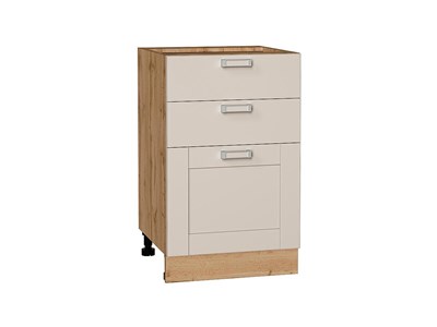 Кухонный  Шкаф нижний с 3-мя ящиками Лофт Дуб Вотан, Cream Silk, 500, каркас ЛДСП  Дуб Вотан, фасад МДФ  Cream Silk,  816*500*480 sppr5VVTtoAR71591 - фото 3818421