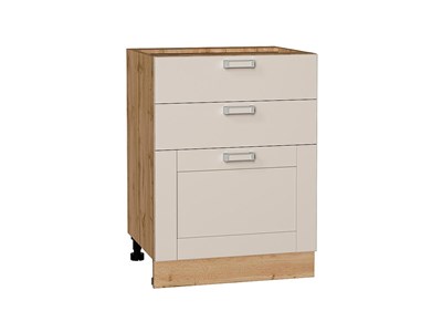 Кухонный  Шкаф нижний с 3-мя ящиками Лофт Дуб Вотан, Cream Silk, 600, каркас ЛДСП  Дуб Вотан, фасад МДФ  Cream Silk,  816*600*480 sppr5VVTtoAR71592 - фото 3818422