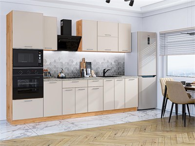 Кухонный гарнитур модульный Квадро-01, каркас ЛДСП  Дуб Вотан, фасад МДФ  Кашемир,  2140*3000*600 sppr5VVTtoAR74586