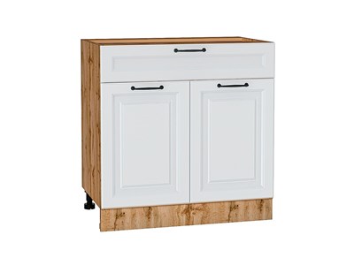 Кухонный  Шкаф нижний с 2-мя дверцами и ящиком Ницца Дуб Вотан, Blanco, 800, каркас ЛДСП  Дуб Вотан, фасад МДФ  Blanco,  816*800*478 sppr5VVTtoAR64456 - фото 3828207